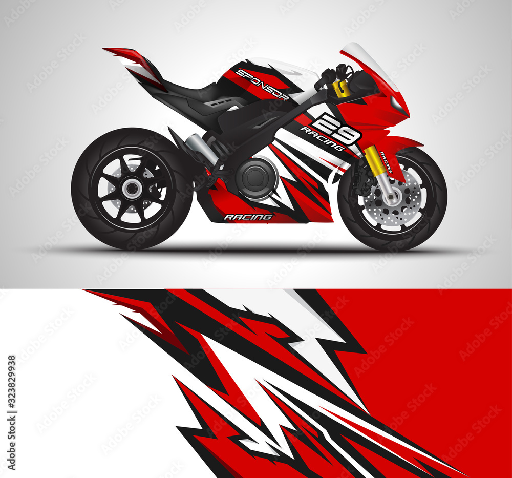Motorcycle wrap decal and vinyl sticker design. Concept graphic abstract  background for wrapping vehicles, motorsport, Sport bike, motocross,  supermoto and livery. Vector illustration. Stock Vector | Adobe Stock