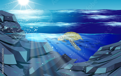 landscape of rock mountain at underwater in the ocean	