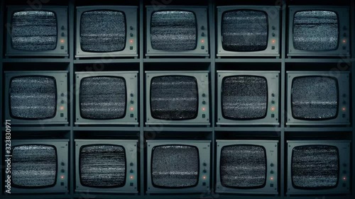 CCTV Bank Of Monitors With Static Fuzz