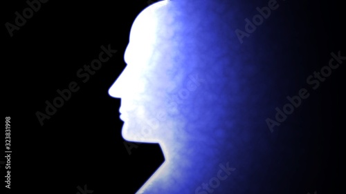 Human/AI Head Silhouette with Glowing Vibrant Blue Color Effect Screen in Black Background