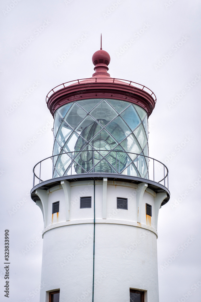Light house close up with fresnel lens visible