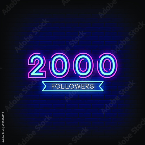 2000 Followers Neon Signs Style text Vector