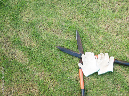 grass scissors and white glove