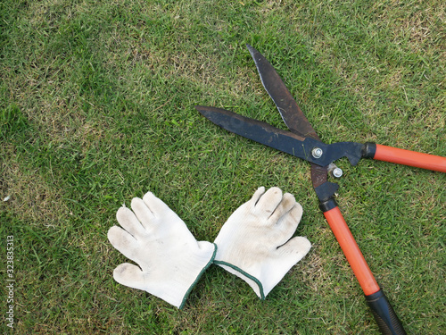 grass scissors and white glove