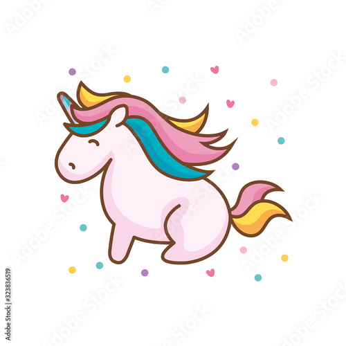 cute unicorn fantasy with hearts decoration vector illustration design