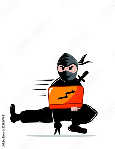 Hacker Icon. Ninja with the laptop, Ninja logo, ninja business, ninja laptop, ninja computer