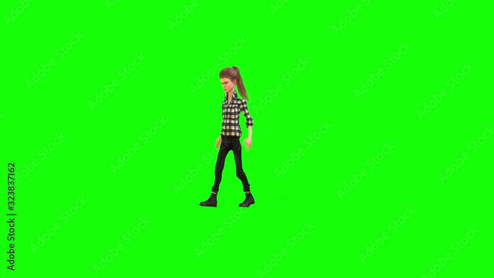4k 3D animation of a thin girl making several jumps while moving around 4k 3D animation of a thin girl making several jumps while moving around