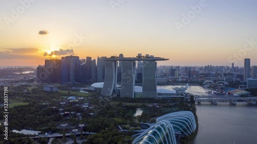 4k Hyper lapse Aerial view of Singapore City Skyline,Sunset of Singapore