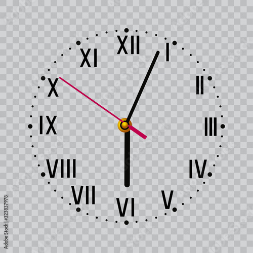 Black Clock on transparent background. Clock icon vector