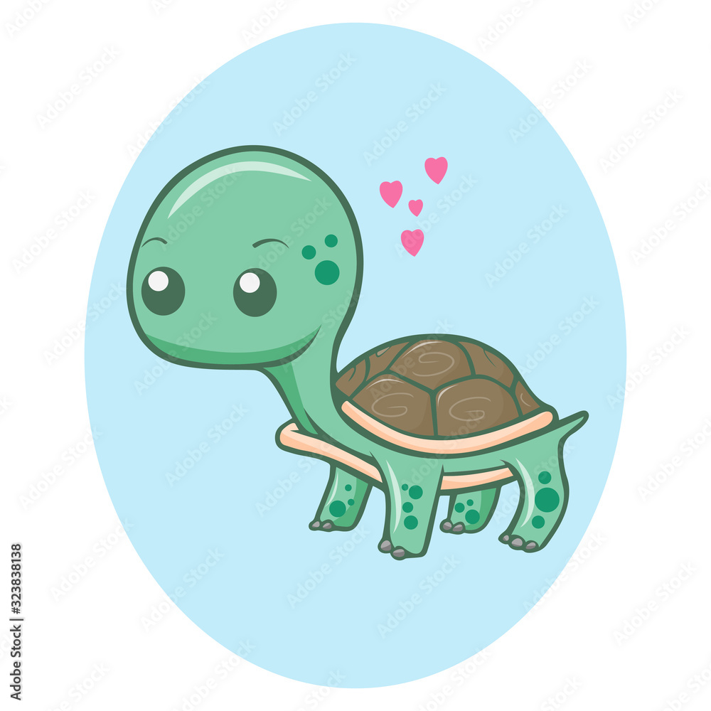 Fototapeta premium Cute kawaii turtle cartoon illustration