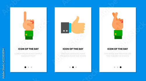 Popular hand gestures flat icon set. Communication, charismatic, nonverbal isolated vector sign pack. Motion and symbol concept. Vector illustration symbol elements for web design and apps
