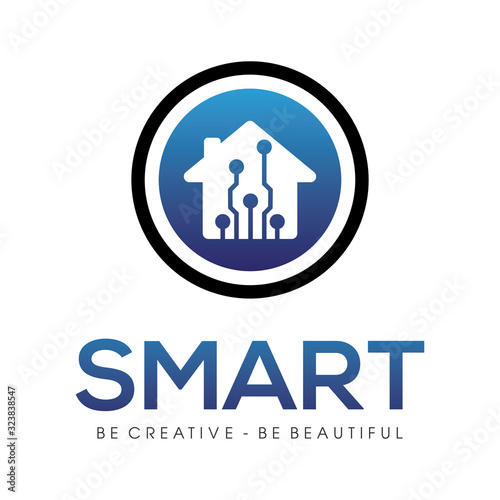 smart home security tech logo design vector