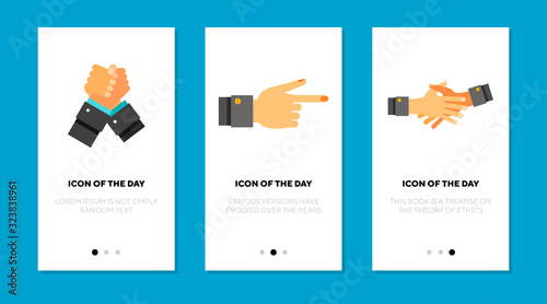 Teamwork hand gestures flat icon set. Agreement, help, nonverbal isolated vector sign pack. Motion and symbol concept. Vector illustration symbol elements for web design and apps