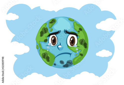 Pollution on earth with earth crying
