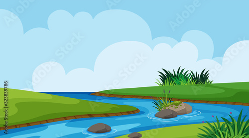 Landscape background design of river and grass