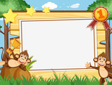 Banner template with two happy monkeys in the park