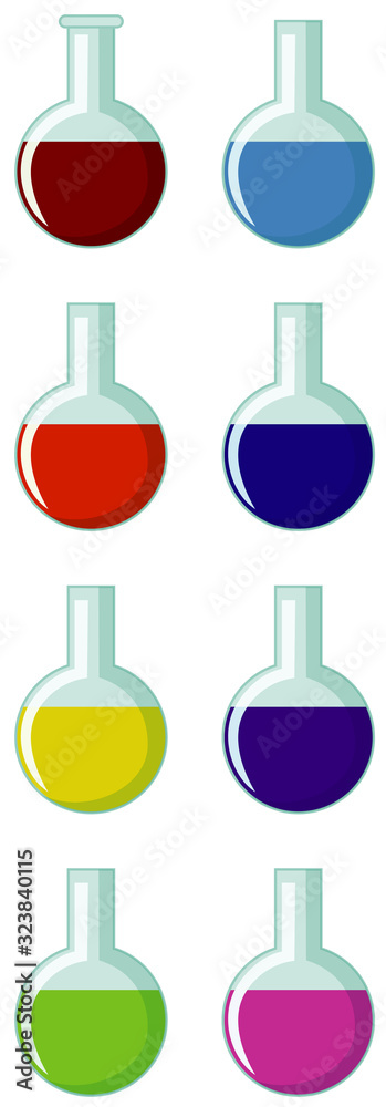 Round flask filled in with different color chemical Round flask filled in with different color chemical