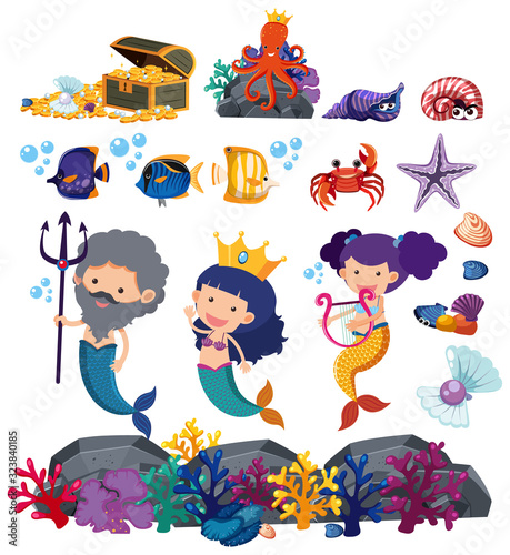 Set of isolated objects theme mermaid