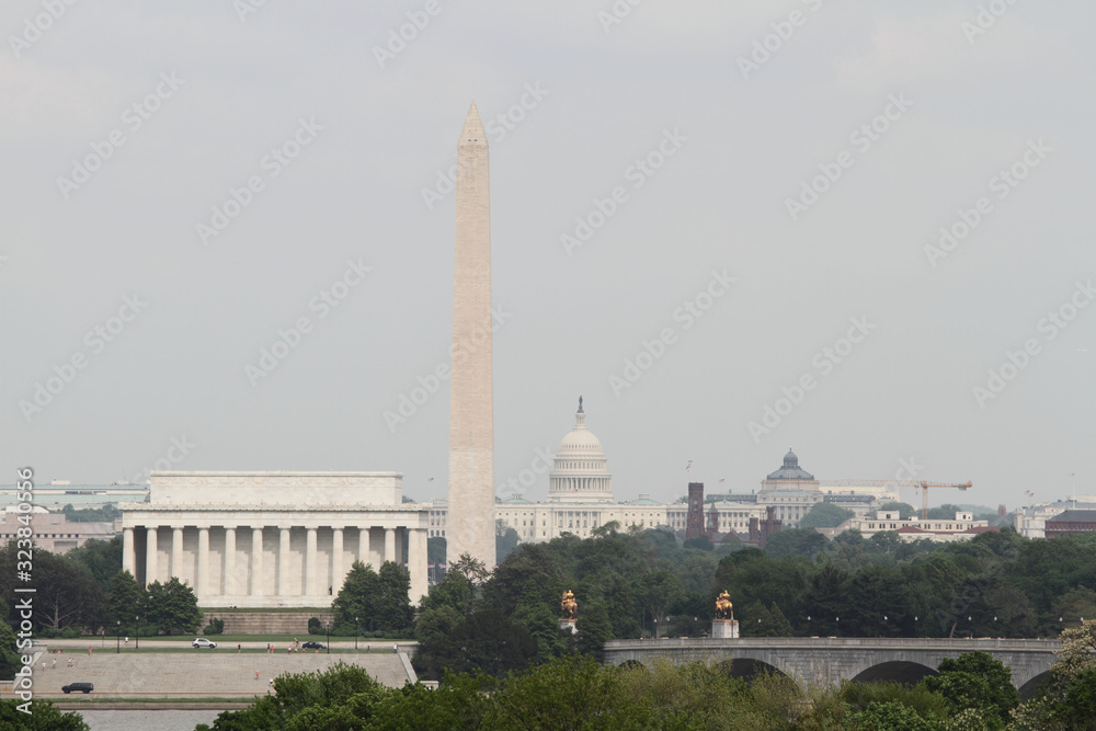 Washington Monument and american flag at Washington DC 