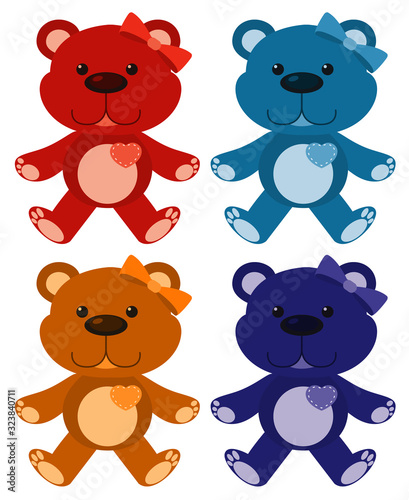 Fototapeta Naklejka Na Ścianę i Meble -  Set of four pictures of teddybears in different colors