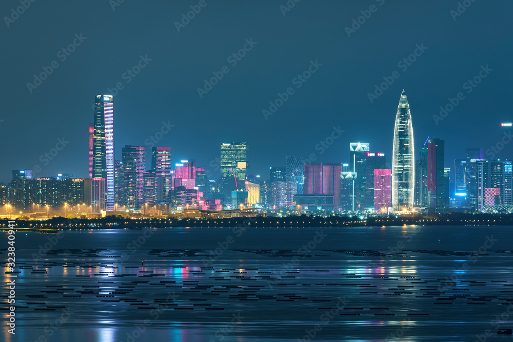 Night Scene of Skyline of Shenzhen City, China
