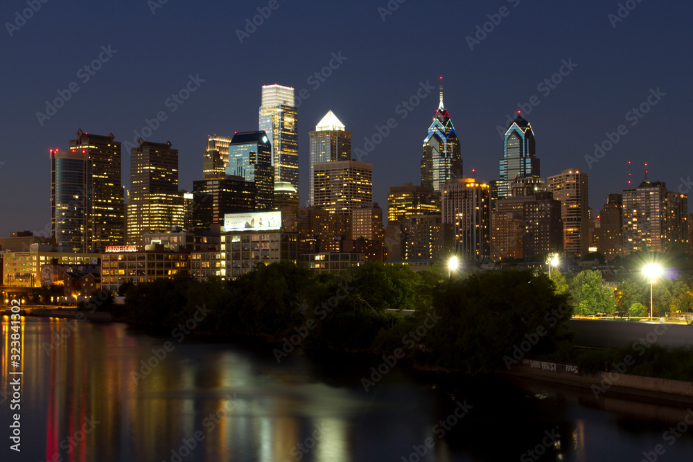 Skyline view of Philadelphia, Pennsylvania at night Skyline view of Philadelphia, Pennsylvania at night