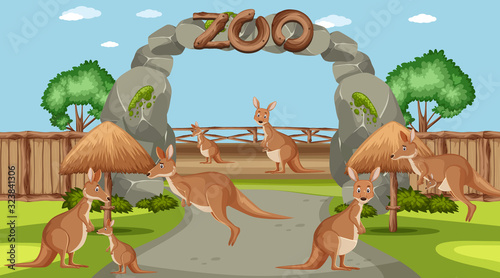 Scene with wild animals in the zoo at day time