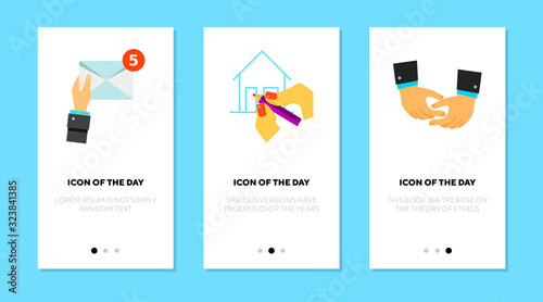 Job implementation flat icon set. Working, grabbing, hand isolated vector sign pack. Communication and action concept. Vector illustration symbol elements for web design and apps
