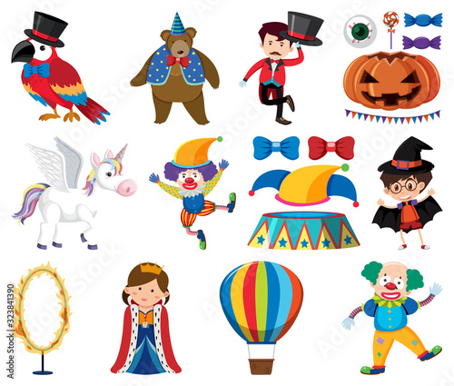 Set of animals and circus characters