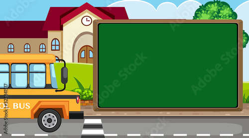 Border template with school bus and school