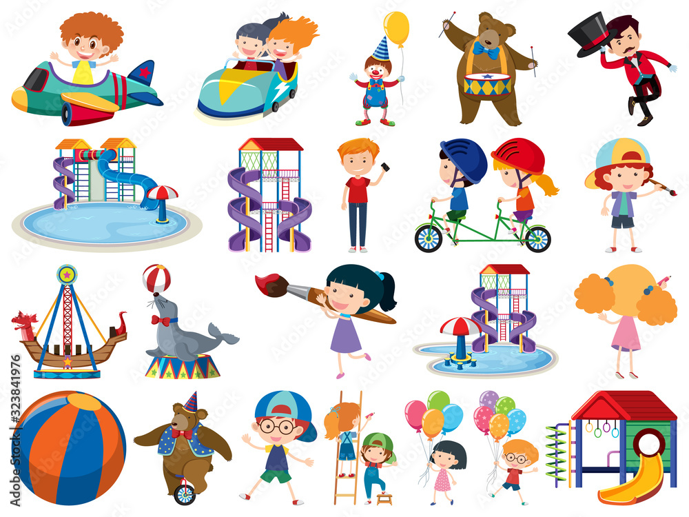 Fototapeta premium Large set of isolated objects of kids and circus