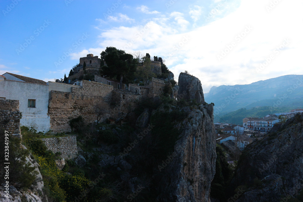 Naklejka premium View to San Jose castle on the rock in the evening, Castell de Guadalest, Spain