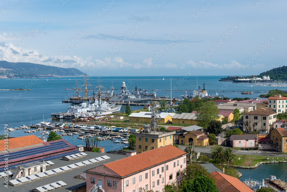The gulf of La Spezia with the military and cargo port