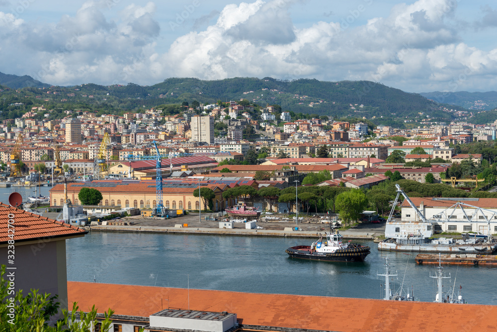 Italian city La Spezia with the military and cargo port