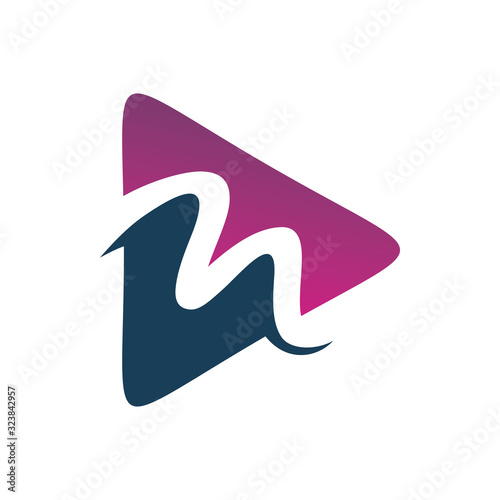letter m triangle play media logo design