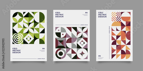 Vintage retro bauhaus design vector covers set. Swiss style colorful geometric compositions for book covers, posters, flyers, magazines, business annual reports