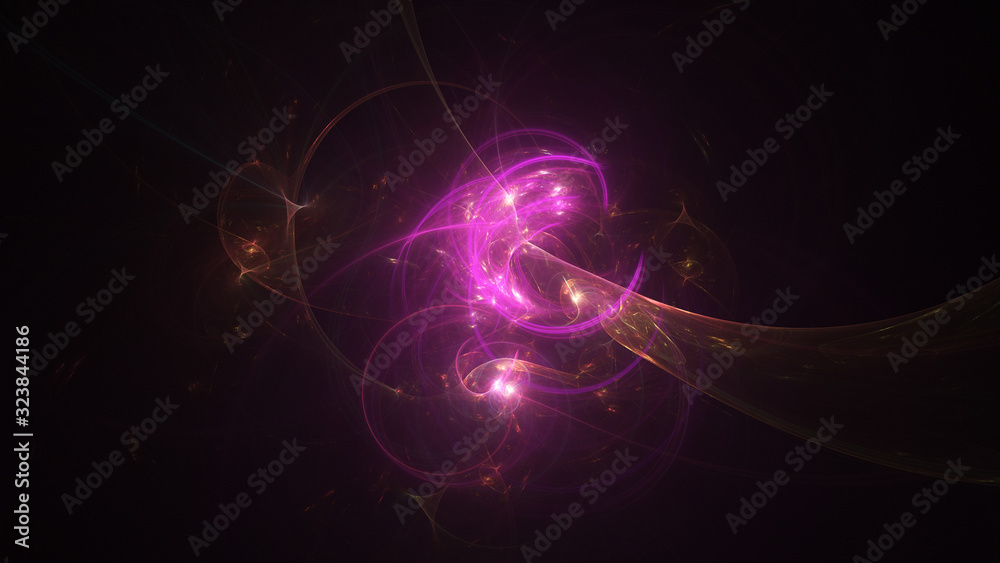 Abstract orange and pink glowing shapes. Fantasy light background. Digital fractal art. 3d rendering.