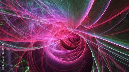 Abstract colorful pink and green lines. Fantasy light background. Digital fractal art. 3d rendering.