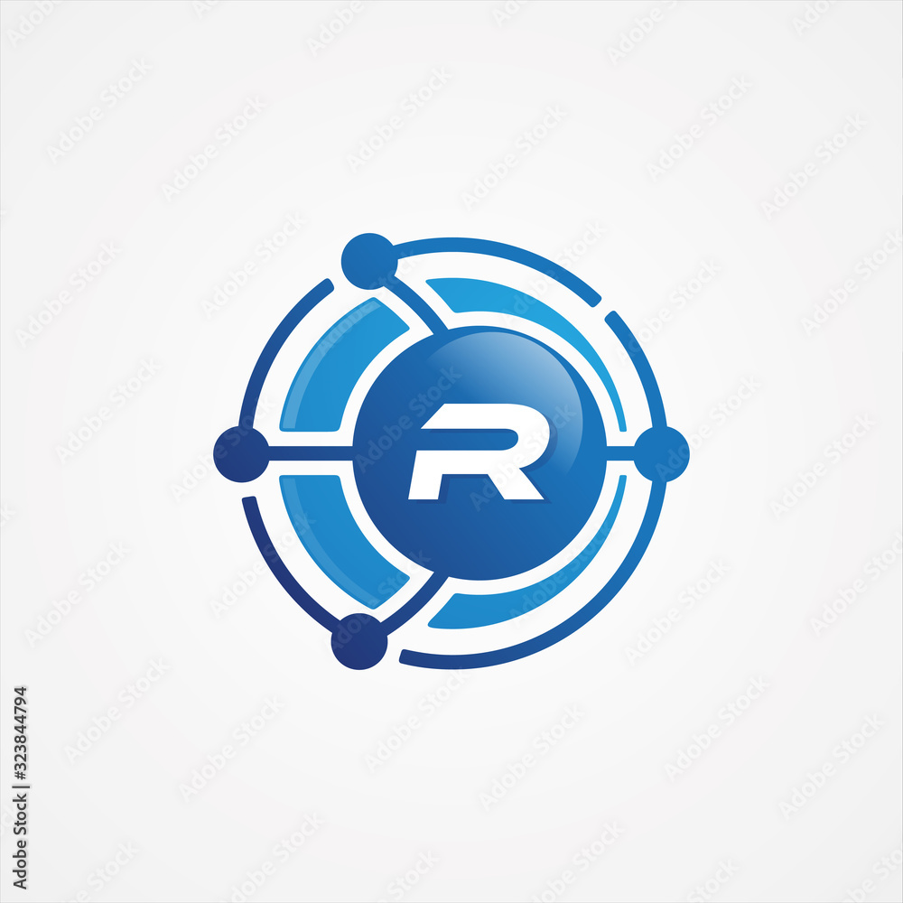 Technology design vector orbit with letter R symbol design minimalist Technology design vector orbit with letter R symbol design minimalist