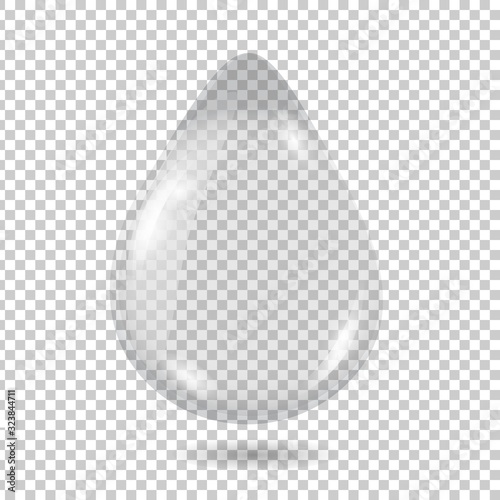 Vector clear falling drop of water on a cellular background. 3D realistic illustration.