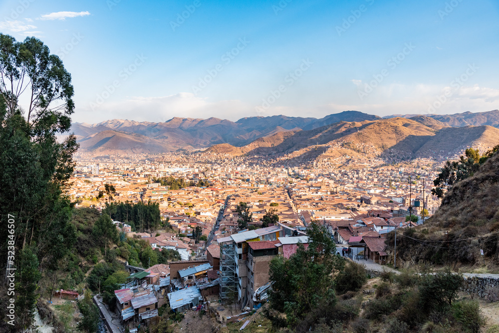Beautiful view of Cusco city during golden hour Peru