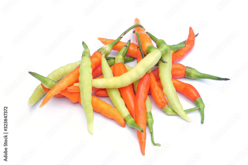 red and white chili peppers isolated on white background red and white chili peppers isolated on white background