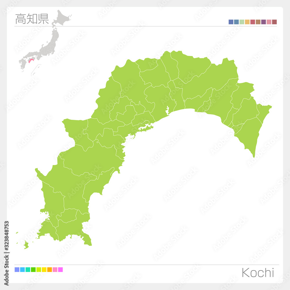 高知県の地図・Kochi（市町村・区分け）