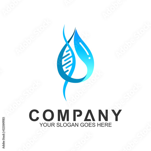 fresh DNA logo design, blue water drop with DNA symbol, healthy and science icon