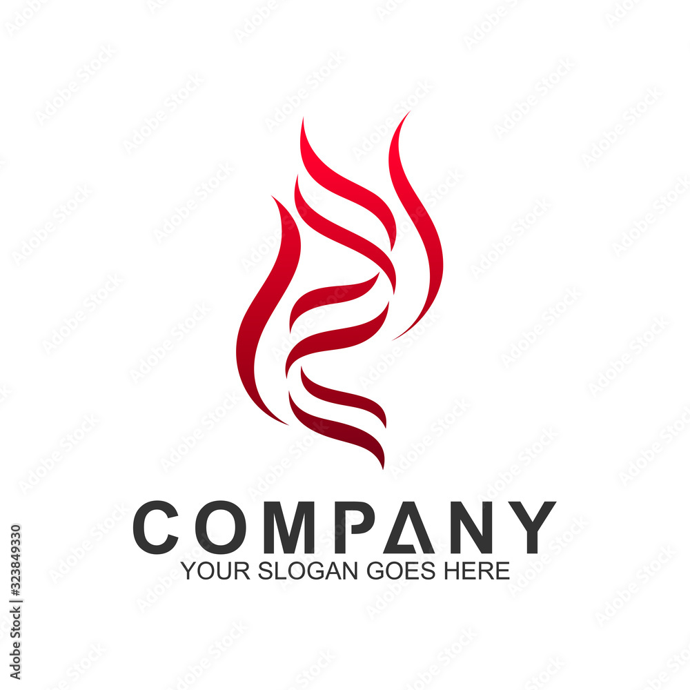 Obraz premium red fire logo design template, fire logo with simple line style