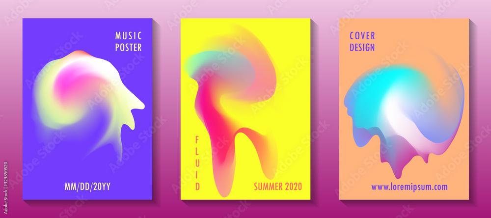Summer disco party posters, colorful fluid liquid shapes