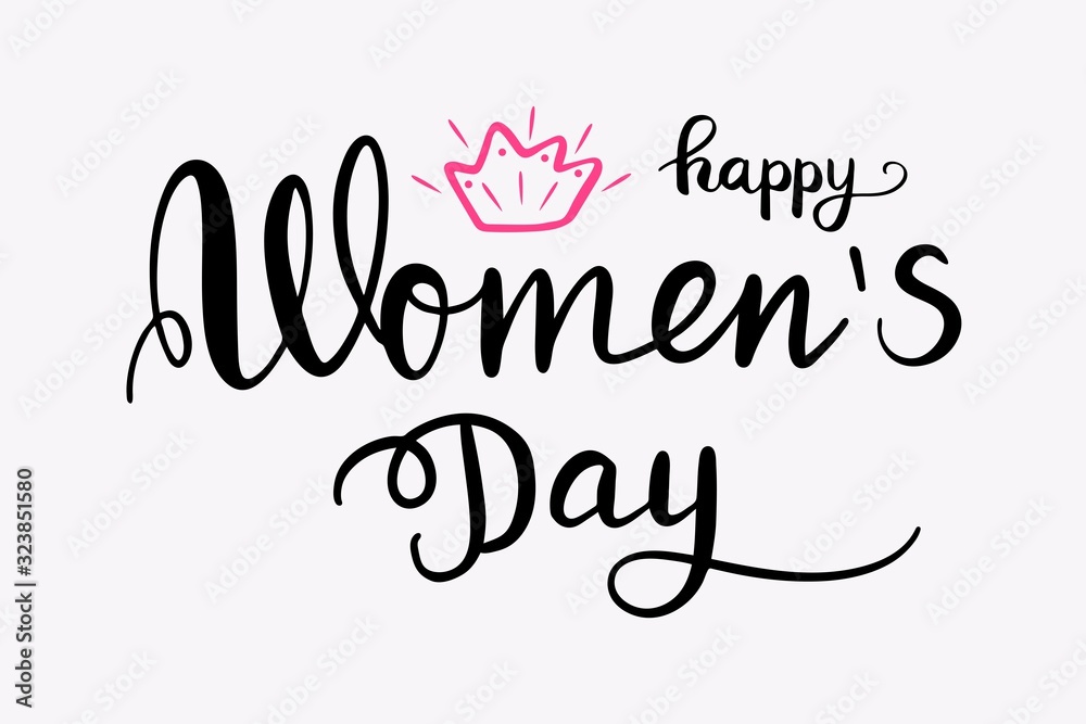 Happy women's day handwritten phrase. for 8 March, International wimen's day.Vector illustration. 