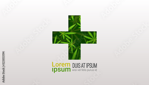 green cross medical marijuana leaves cannabis therapy healthcare concept copy space horizontal flat vector illustration