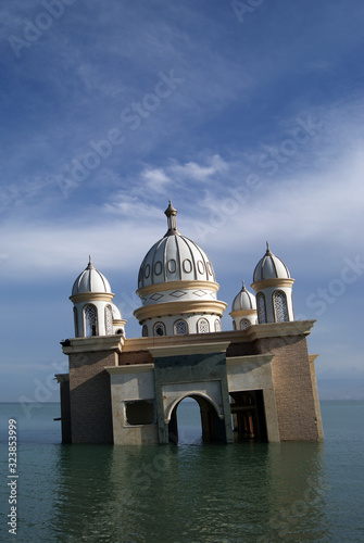 Palu, Indonesia / February 14th 2020 : A floating Mosque collapsed hit by tsunami wave on September 28th 2018.