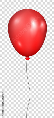 Red helium balloon. Birthday balloon flying for party and celebrations. Isolated on plaid transparent background. Vector illustration for your design and business.